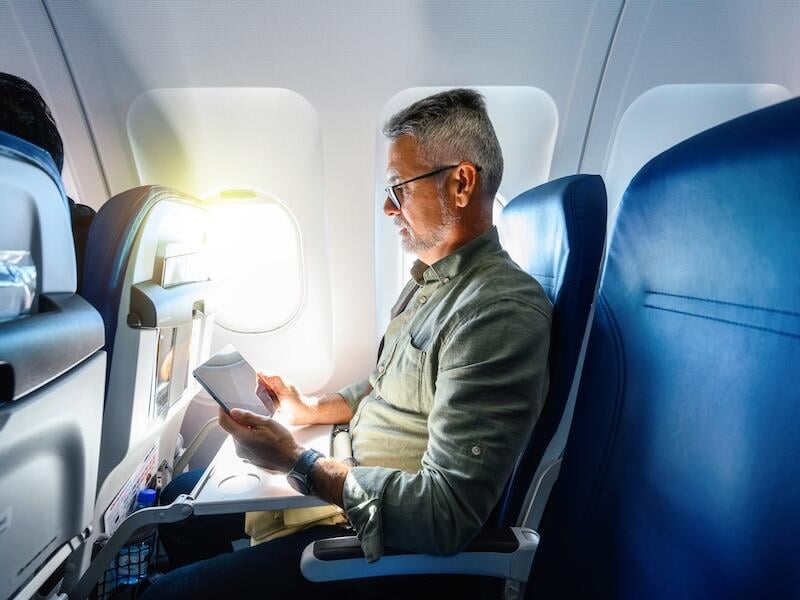Passenger with tablet