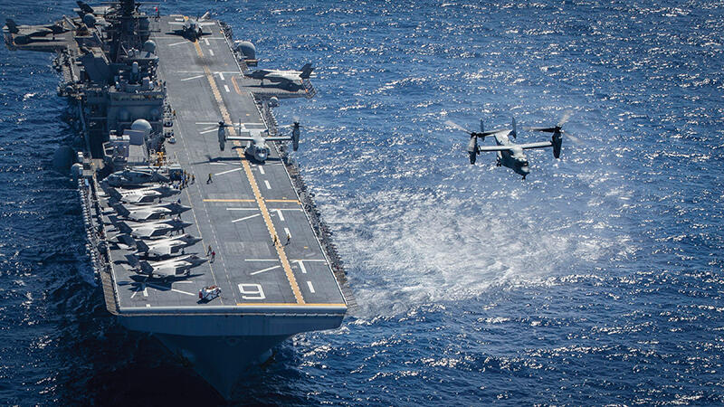 MV-22B taking off from amphibious assault ship