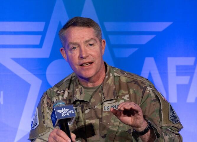 Lt. Gen. Gregory J. Gagnon, commander of U.S. Space Force Combat Forces Command, speaks Feb. 24, 2026, at the Air and Space Forces Association’s Air Warfare Symposium in Aurora, Colorado. Credit: Jack Dempsey/Air & Space Forces Association