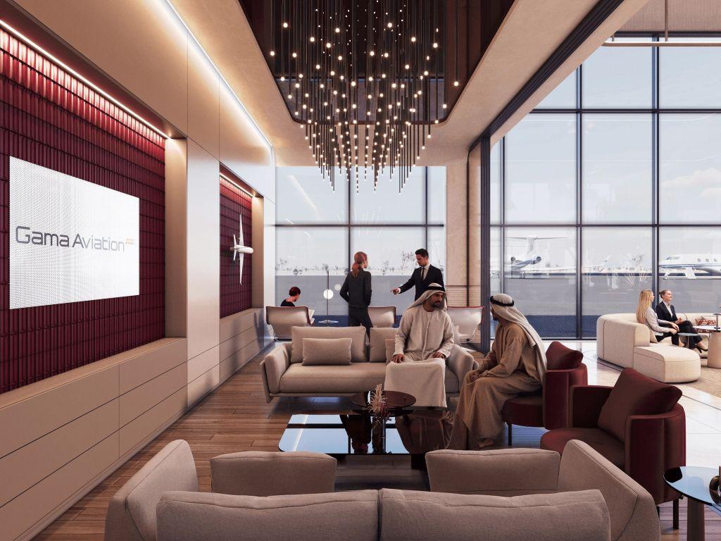 concept art of people in business aviation center