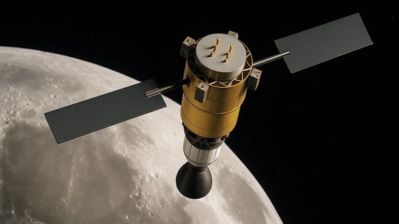 concept art of nuclear-powered spacecraft in orbit