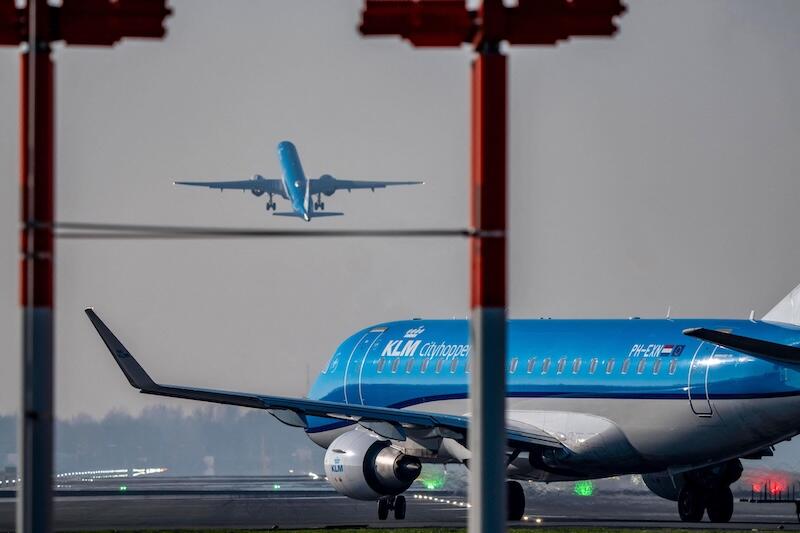 KLM flights taking off at Schiphol