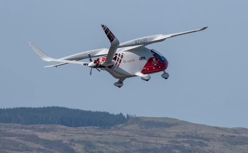 beta alia ctol with loganair livery in flight