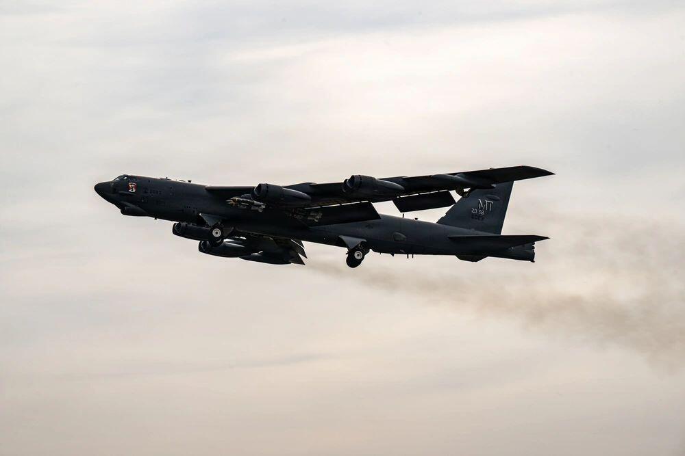 A U.S. Air Force bomber laden with guided bombs takes off March 22 for operations in Iran. Credit: U.S. Air Force