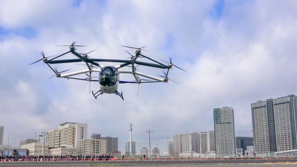 SkyDrive  Caption – Japan’s SkyDrive conducted demonstration flights with its prototype SD-05 eVTOL in Tokyo in February