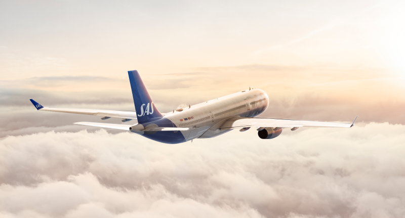 SAS aircraft inflight above the clouds