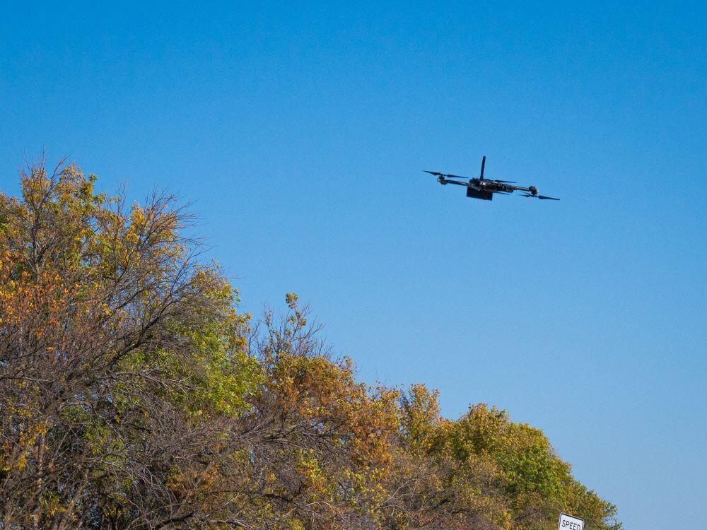 A small UAS flies during a demonstration for the Point Defense Battle Lab at Grand Forces AFB, N.D. Credit: U.S. Air Force