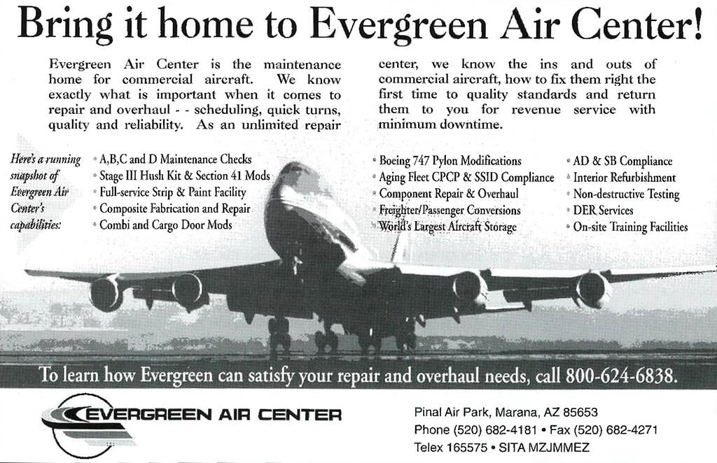 Evergreen ad in Overhaul &amp; Maintenance in 1996