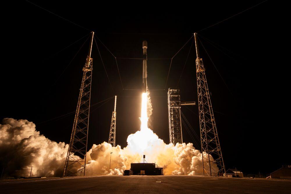 A SpaceX Falcon 9 rocket launches April 21, 2026, from Cape Canaveral SFS, carrying the 10th GPS III satellite for the U.S. Space Force. Credit: SpaceX
