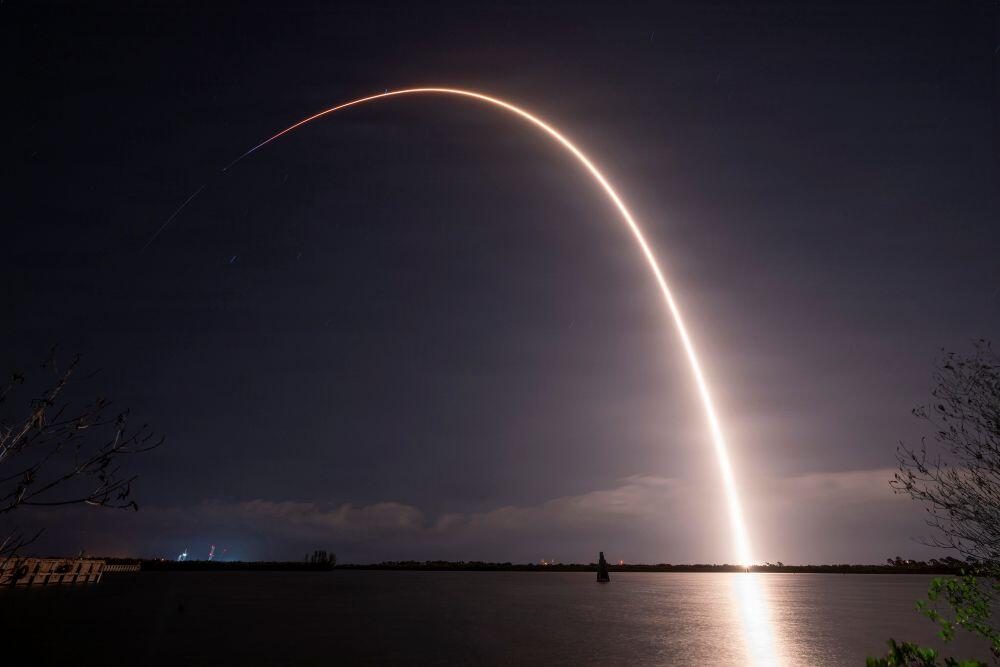 A SpaceX Falcon 9 rocket launches the GPS III-8 mission into medium Earth orbit from Cape Canaveral Space Force Station, Fla., April 21, 2026. Credit: SpaceX