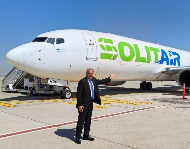 Hamdi Osman, chairman and CEO of Solitaire Group in front of SolitAir aircraft