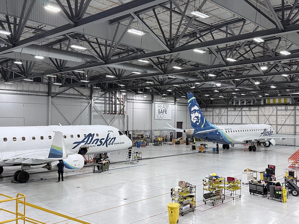 Aircraft inside Horizon Air PDX hangar