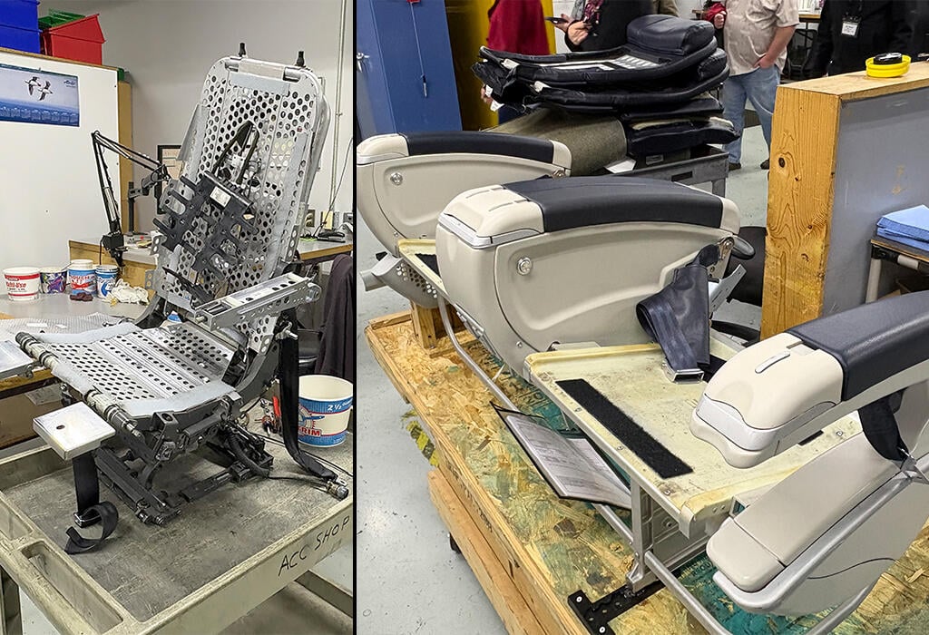 Seats being repaired in the accessories shop