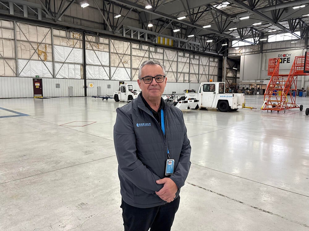 Archie Vega in the hangar