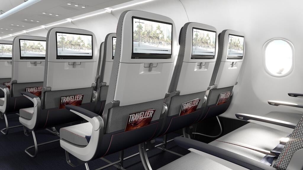 A rendering of Collins Aerospace's Helix main cabin seat.
