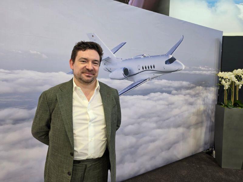 Luminair founder Algernon Trotter at Textron Aviation’s exhibit at Aero Friedrichshafen.