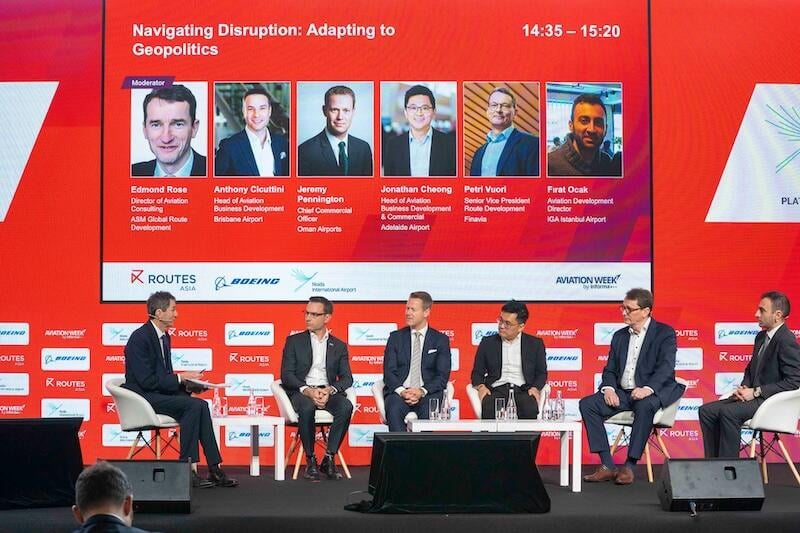  Edmond Rose, Director of Aviation Consulting, ASM Global Route Development; Anthony Cicuttini, Head of Aviation Business Development, Brisbane Airport; Jeremy Pennington, Chief Commercial Officer, Oman Airports; Jonathan Cheong, Head of Aviation Business Development & Commercial, Adelaide Airport; Petri Vuori, Senior Vice President Route Development, Finavia; and Fırat Ocak, Aviation Development Director, iGA Istanbul Airport