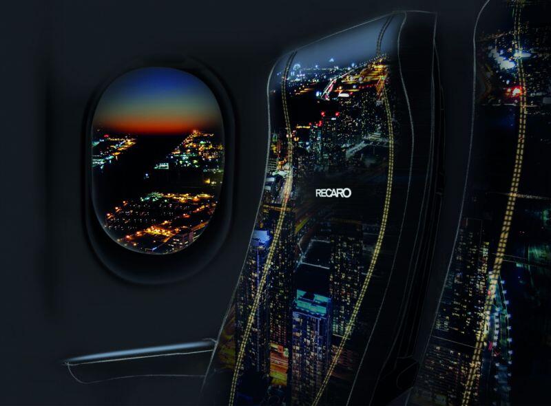 Recaro Aircraft Seating seats reflecting the image of a city