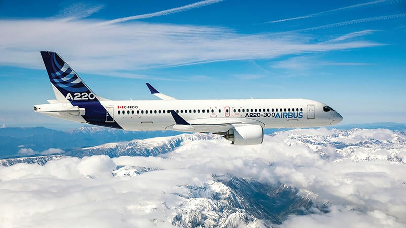 Airbus A220 in flght