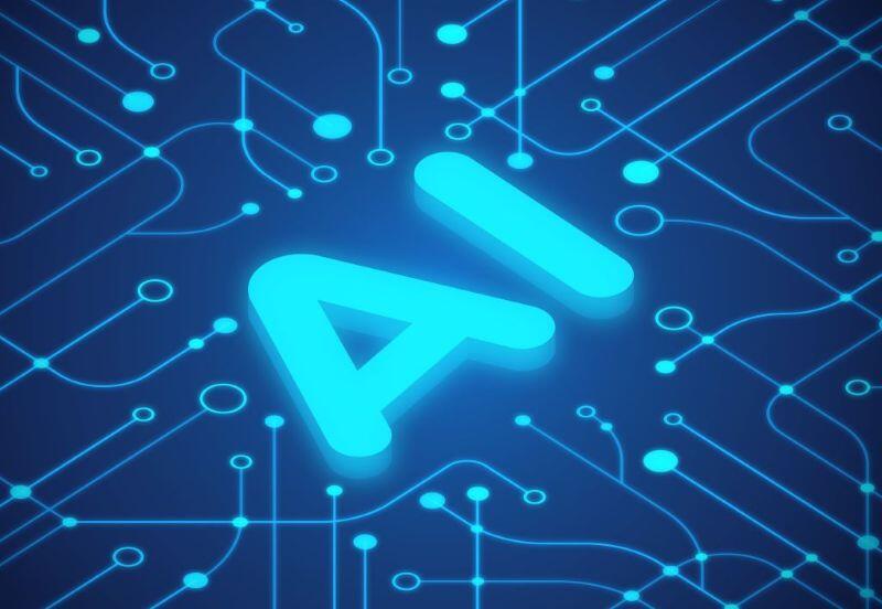 the words "AI" on a blue background with data images 