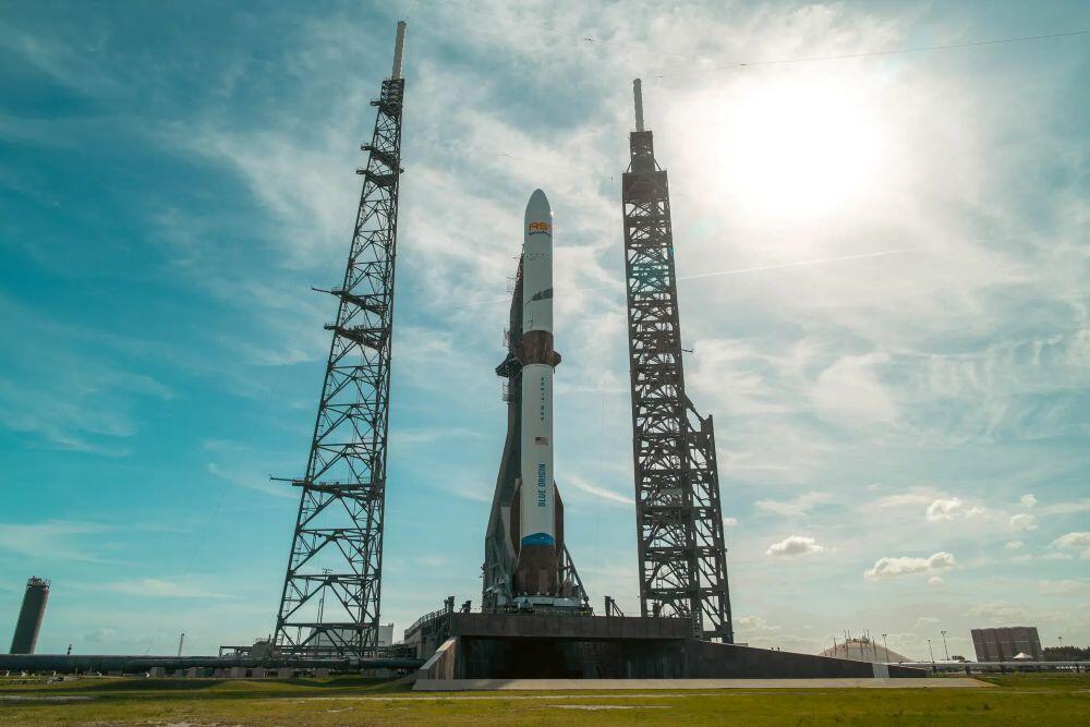 Caption: A Blue Origin New Glenn rocket on the launch pad at LC-36 ahead of the NG-3 mission, April 13, 2026. Credit: Blue Origin