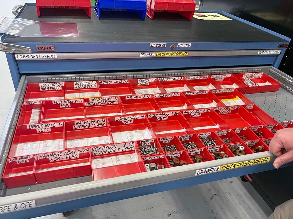 GTF parts in drawer