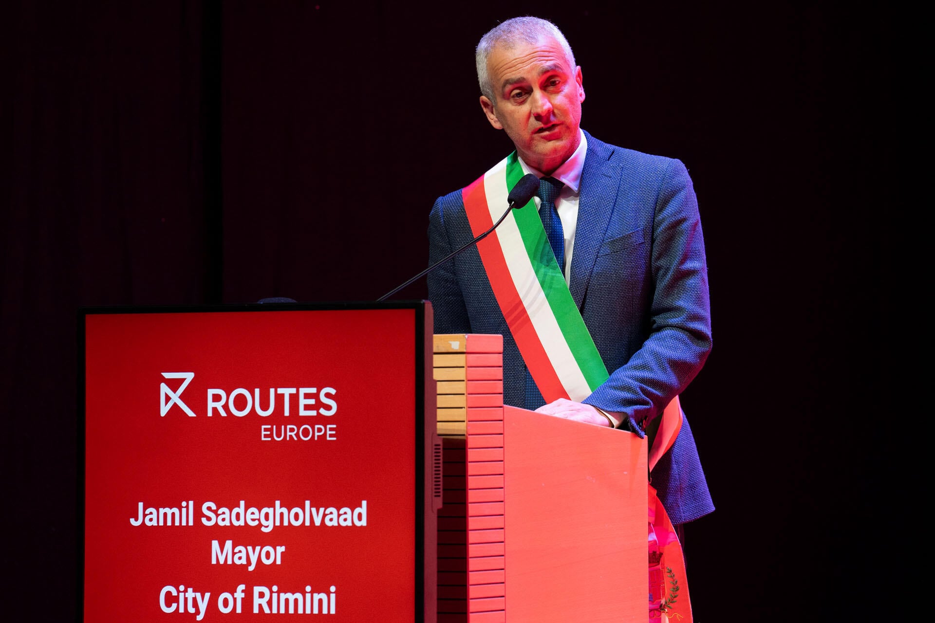 Rimini's mayor Jamil Sadegholvaad welcomes delegates
