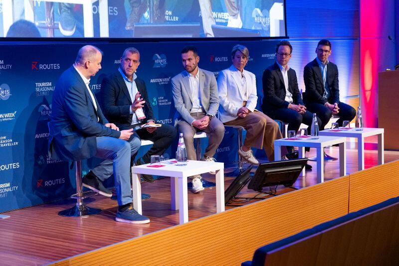 (L-R): Jochen Schnadt, CEO, FLY4 Airlines; Panicos Tsolias, Senior Business Development Officer, Hermes Airports; Marc Fischer, Head of Networks, SunExpress; Peggy Croes, Curacao Airport, Senior Vice President; Reinald Frankewitz, Head of Airport and Network Relations, Eurowings; and Mantas Vrubliauskas, VP Network Management, airBaltic
