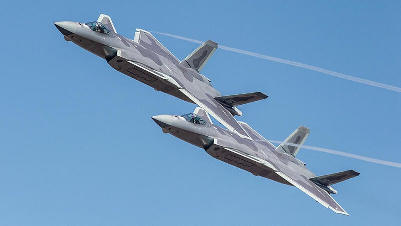 Two J-20s, China's first stealth fighter