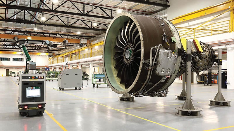 Pratt & Whitney V2500 engine in MRO facility