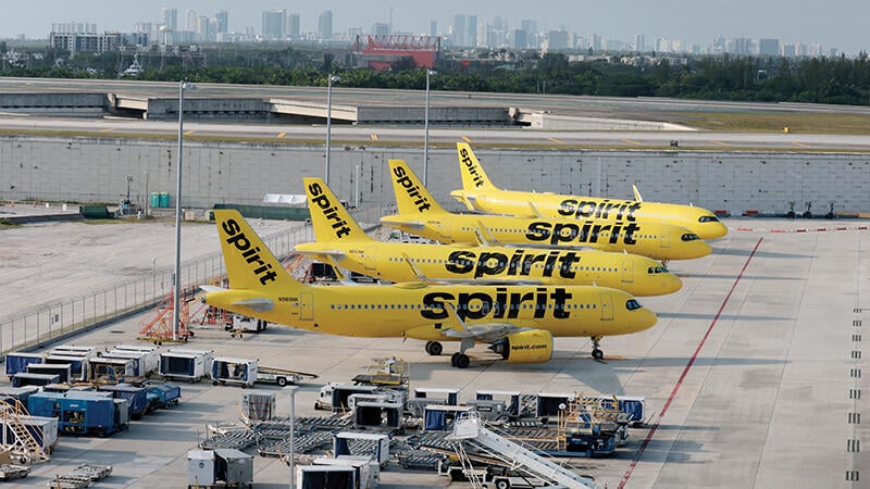 Spirit Airlines aircraft in airport