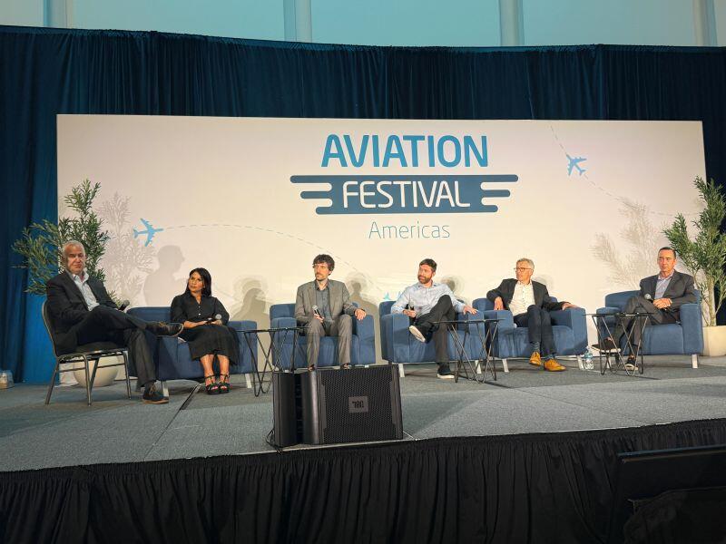 From Left: American Airlines Head of Partnerships Jeff Ogar, French Bee CCO Zemourda Aissaoui, BermudAir CCO John Pepper, Virgin Atlantic VP Americas David Hodges, oneworld Alliance VP Commercial and Loyalty Roger Blackburn, and COPA retired CCO Dennis Cary. 