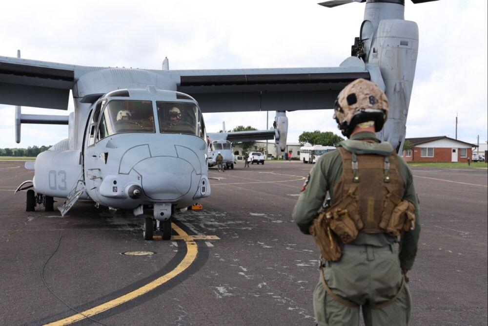 Army aviators participate in a familiarization flight on an MV-22 in July 2025. Credit: U.S. Army