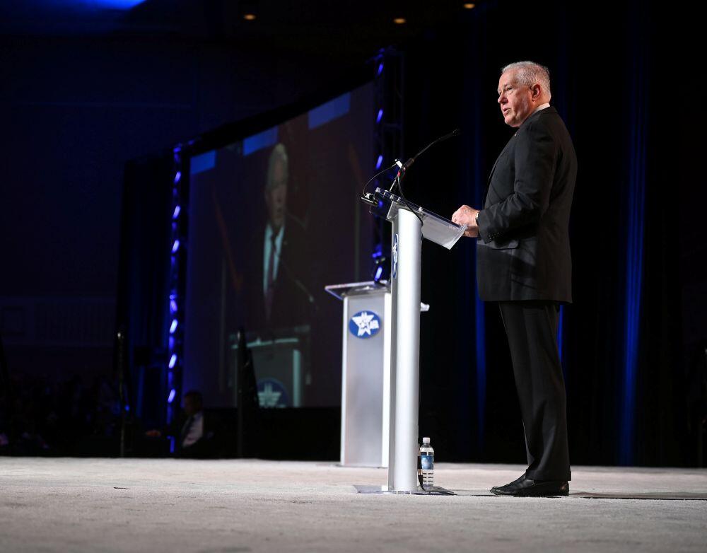 Frank Kendall, then the secretary of the Air Force, speaks in 2024. Credit: U.S. Air Force