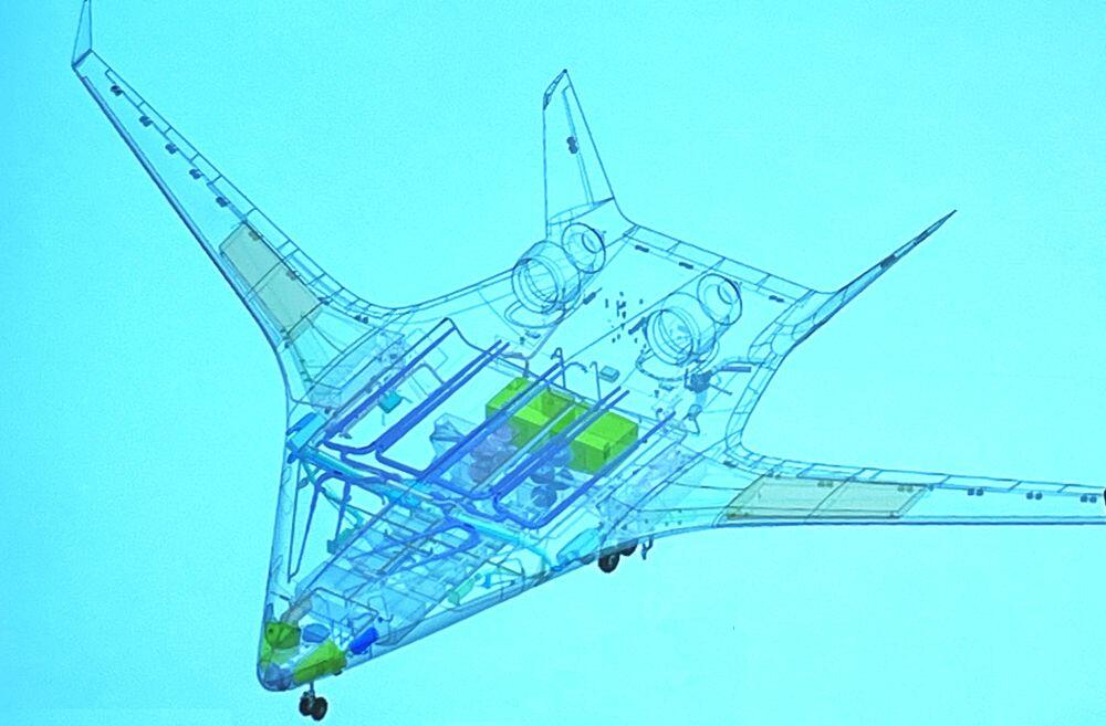 Art credit: JetZero Caption: JetZero's BWB demonstrator will feature V tails and winglets rather than the original wingtip rudders
