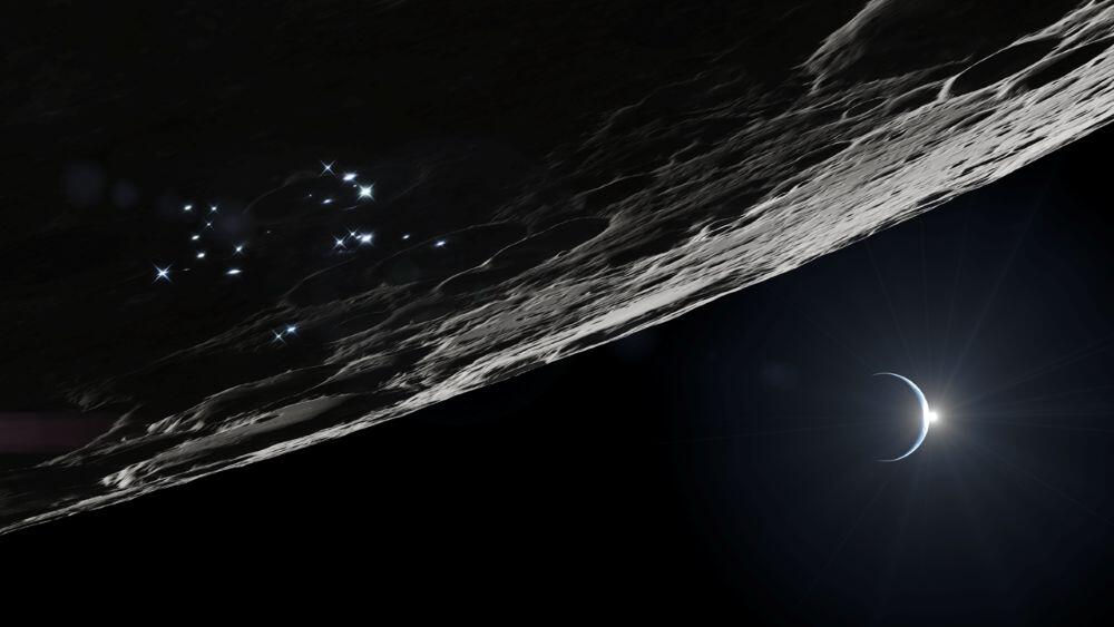 Artist’s rendering of the lunar South Pole region  Image Credit: NASA