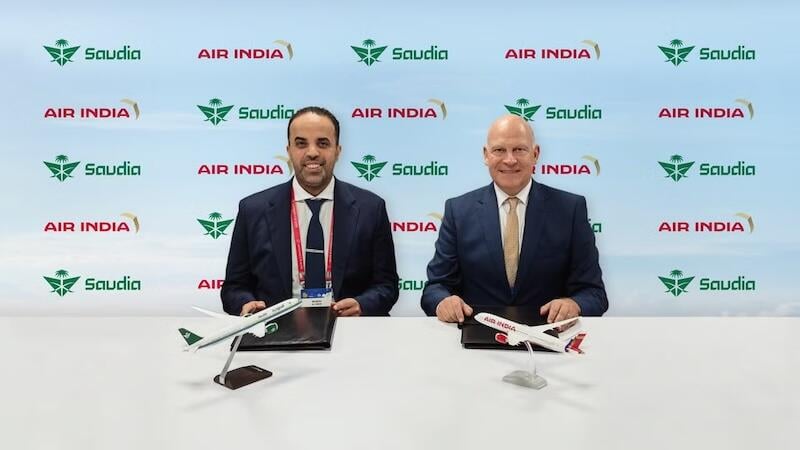 (L-R): Ibrahim Al-Omar, Director General of Saudia Group, and Campbell Wilson, CEO and MD of Air India