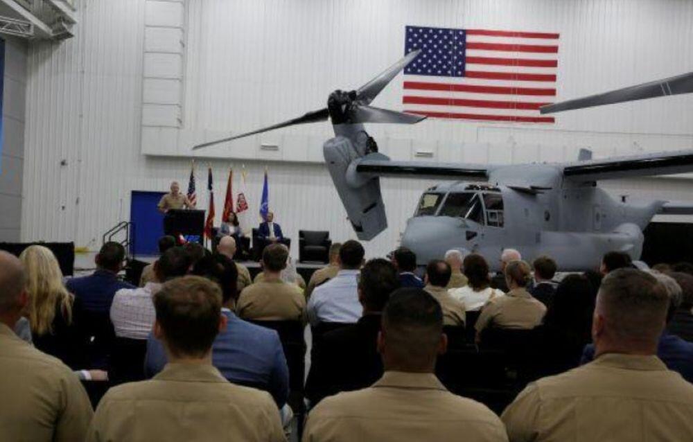 Bell and Boeing commemorated the V-22 Osprey production milestone during a ceremony at Bell's Amarillo, Texas, assembly center on July 28.  Credit: Bell Textron