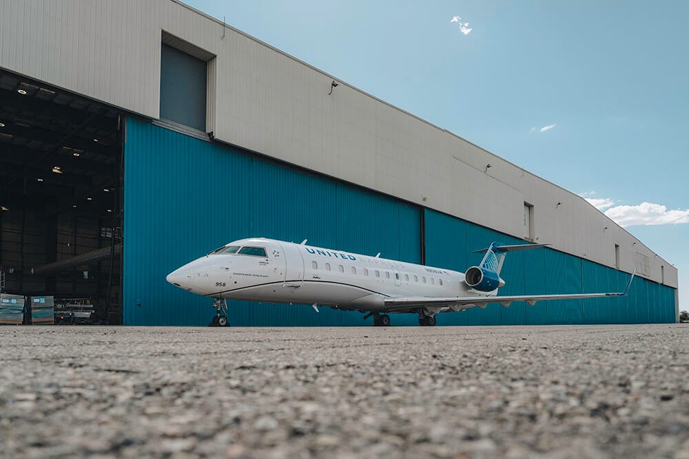 CRJ outside MHIRJ's Tucson hangar