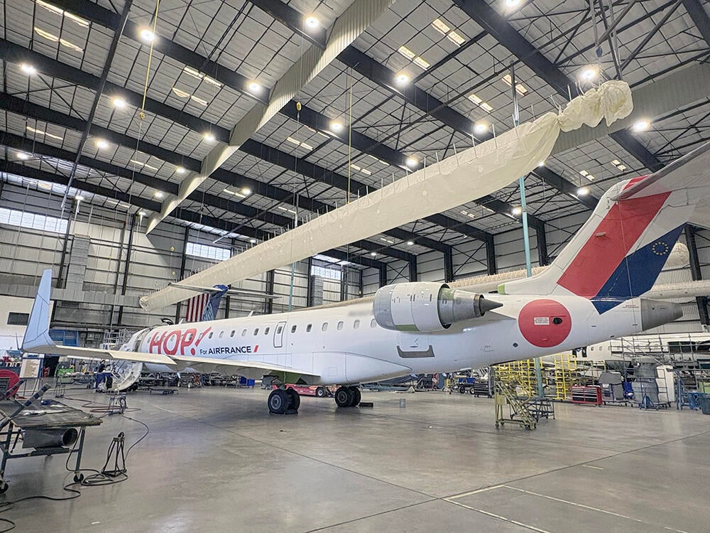 CRJ aircraft in. hangar
