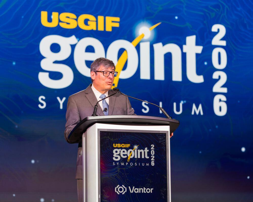 Caption: Christopher Scolese, pictured here at the USGIF's annual Geoint Symposium on May 6, 2026, retired as NRO director on July 10, 2026. Credit: USGIF