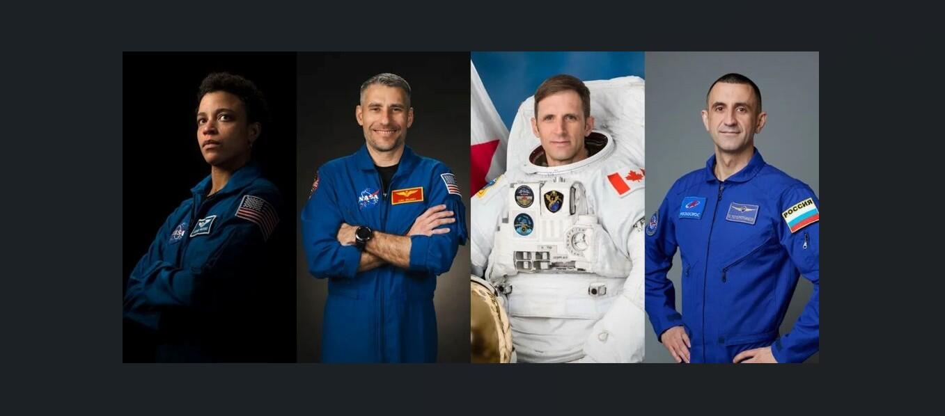 From left to right, NASA astronauts Jessica Watkins and Luke Delaney, Canadian Space Agency astronaut Joshua Kutryk, and Roscosmos cosmonaut Sergey Teteryatnikov.