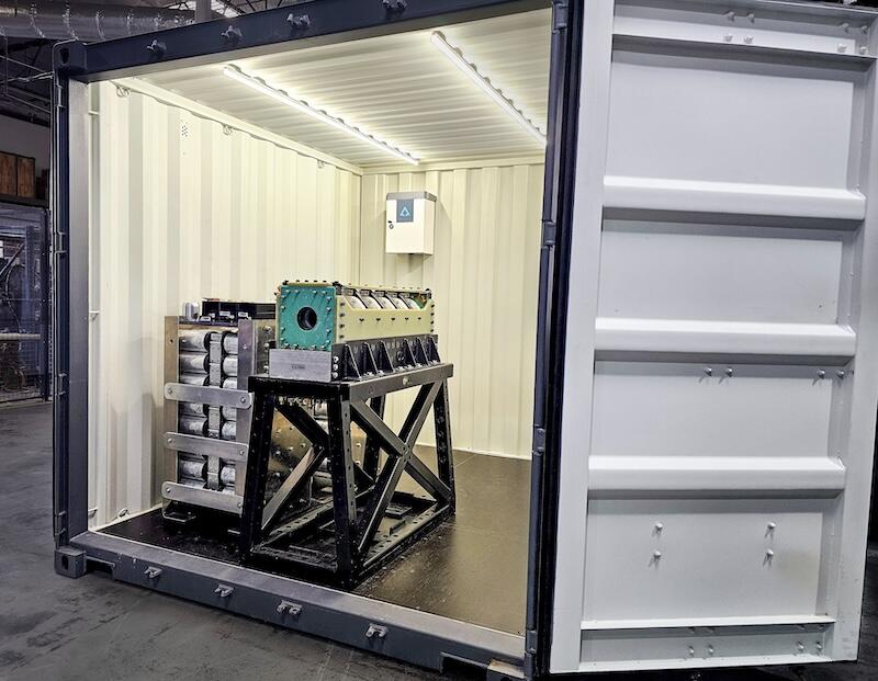 auriga hermes electromagnetic launcher prototype in shipping container