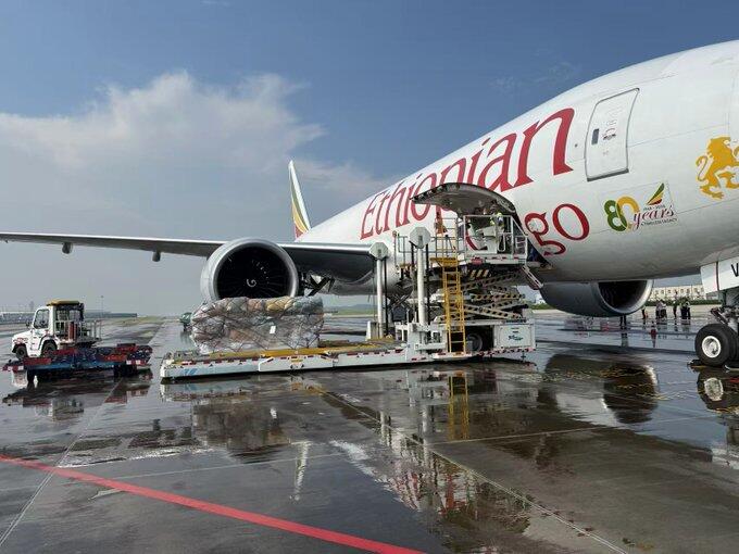 cargo being loaded onto Ethiopian Airlines jet