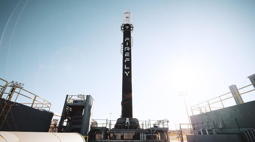 Firefly’s Alpha Flight 7 rocket at Space Launch Complex 2 ahead of a March 11, 2026 launch at Vandenberg SFB, California. Credit: Firefly Aerospace
