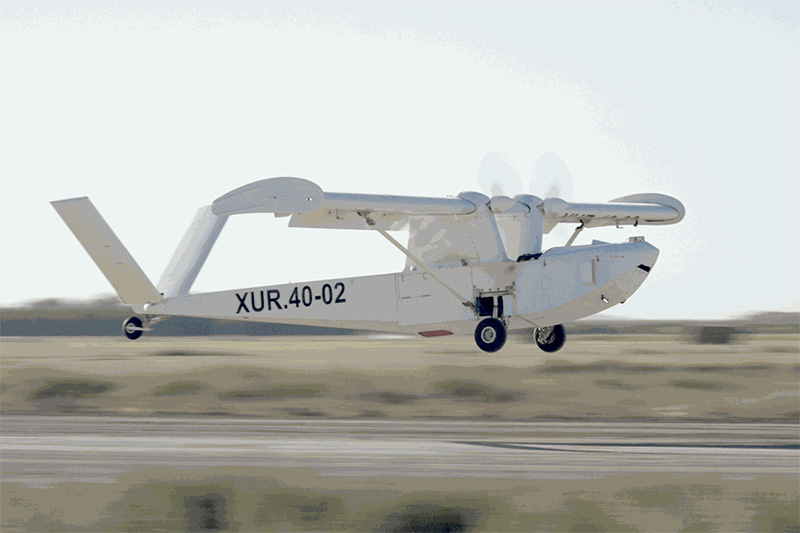 FlyOx 1 amphibious aircraft taking off