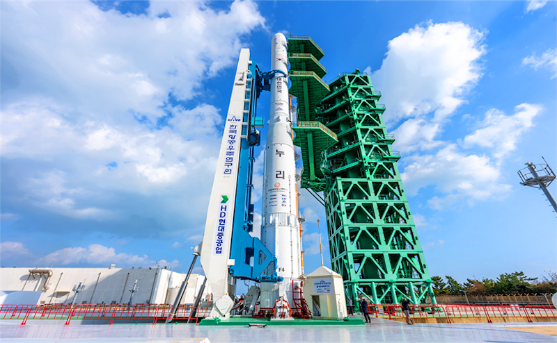 rocket stands on launch pad