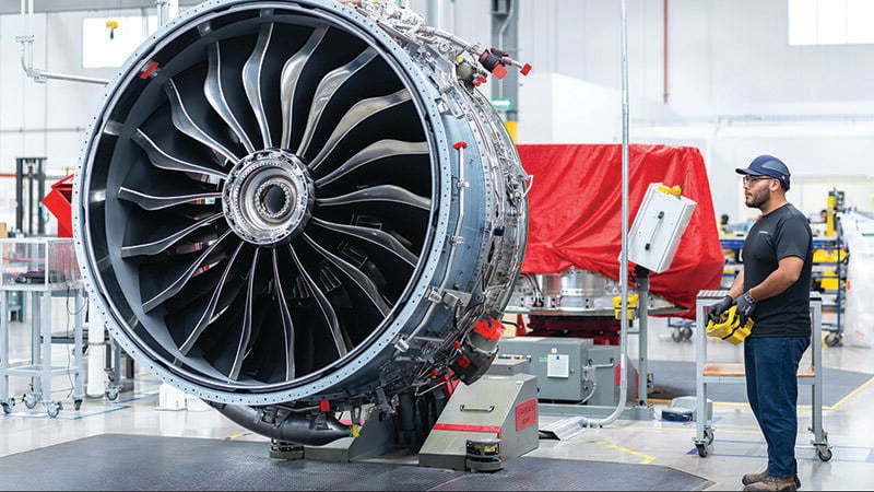 CFM International Leap engine with person standing next to it