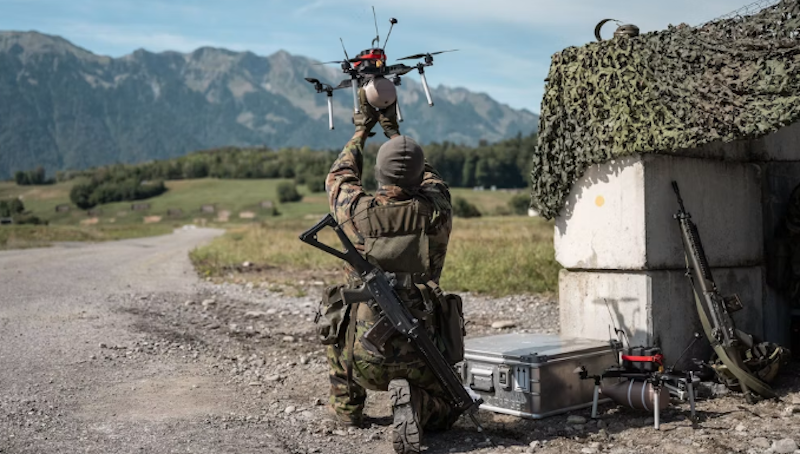 military personnel with drone