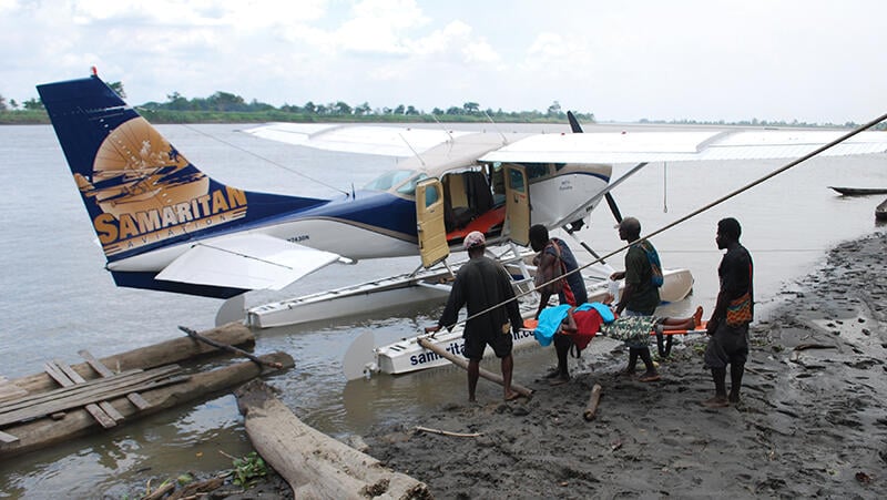 Samaritan Aviation amphibious floatplane operating as an emergency medical transport 